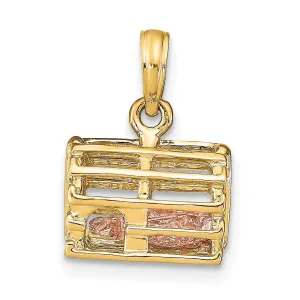 14K Two Tone Gold Polished Finish Moveable 3-Dimensional Pink Lobster In Trap Charm Pendant