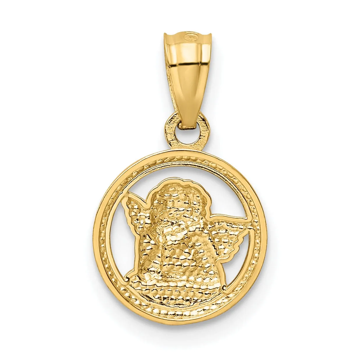 14K Yellow Gold White Rhodium Polished D.C Finish Angle Cherub Pendant