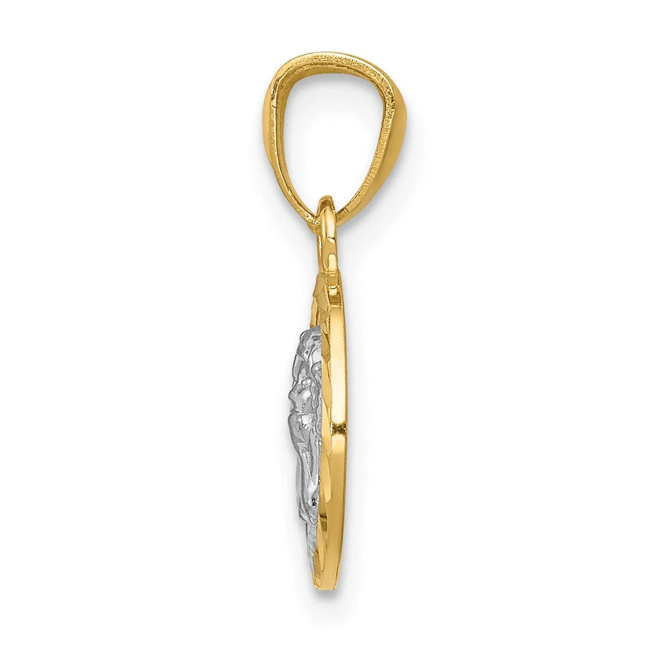14K Yellow Gold White Rhodium Polished D.C Finish Angle Cherub Pendant