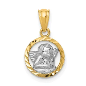 14K Yellow Gold White Rhodium Polished D.C Finish Angle Cherub Pendant