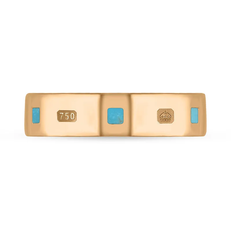 18ct Rose Gold Turquoise Queen's Jubilee Hallmark Princess Cut 5mm Ring