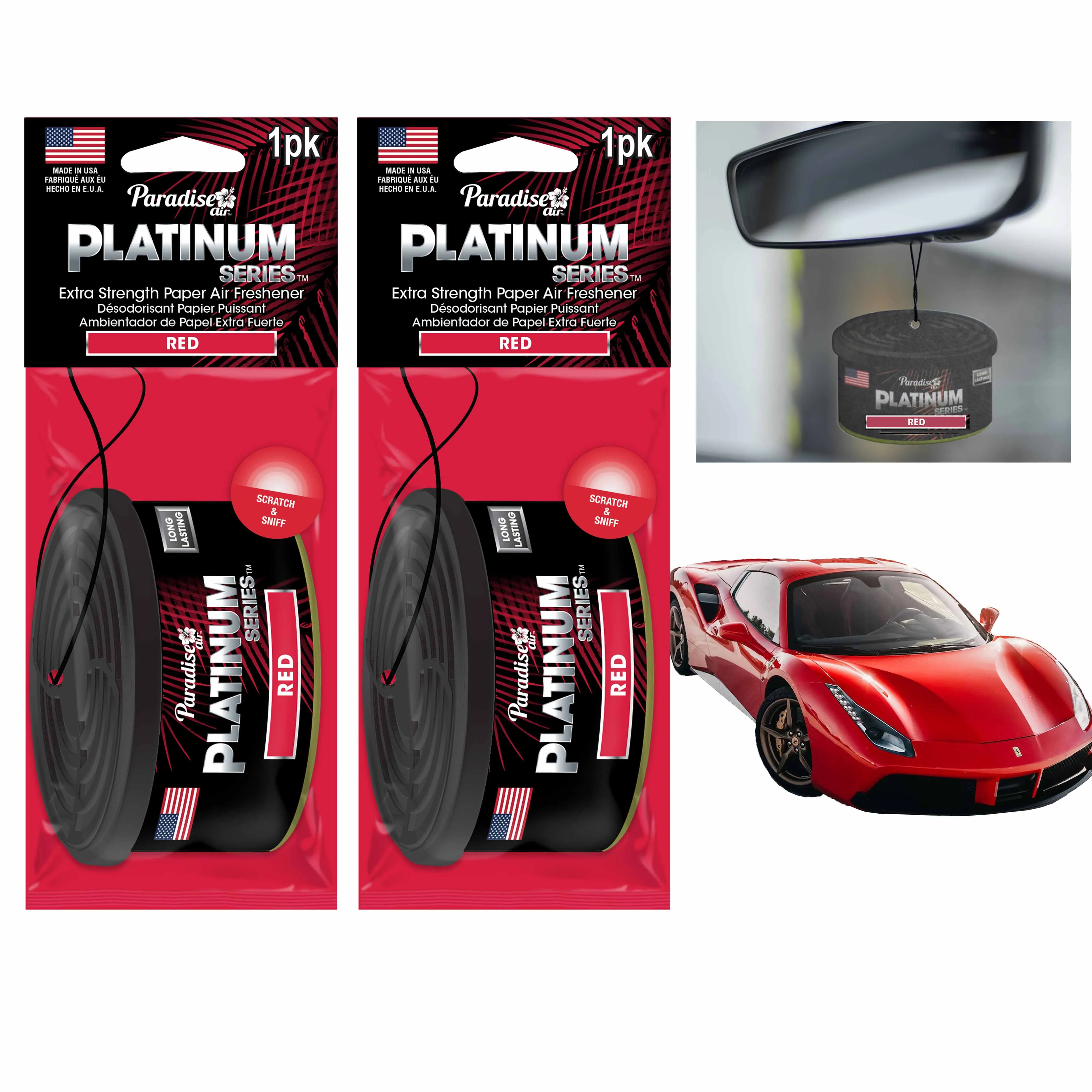 2 Pc Paradise Platinum Air Freshener Hanging Car Auto Aroma Fragrance Scent Red