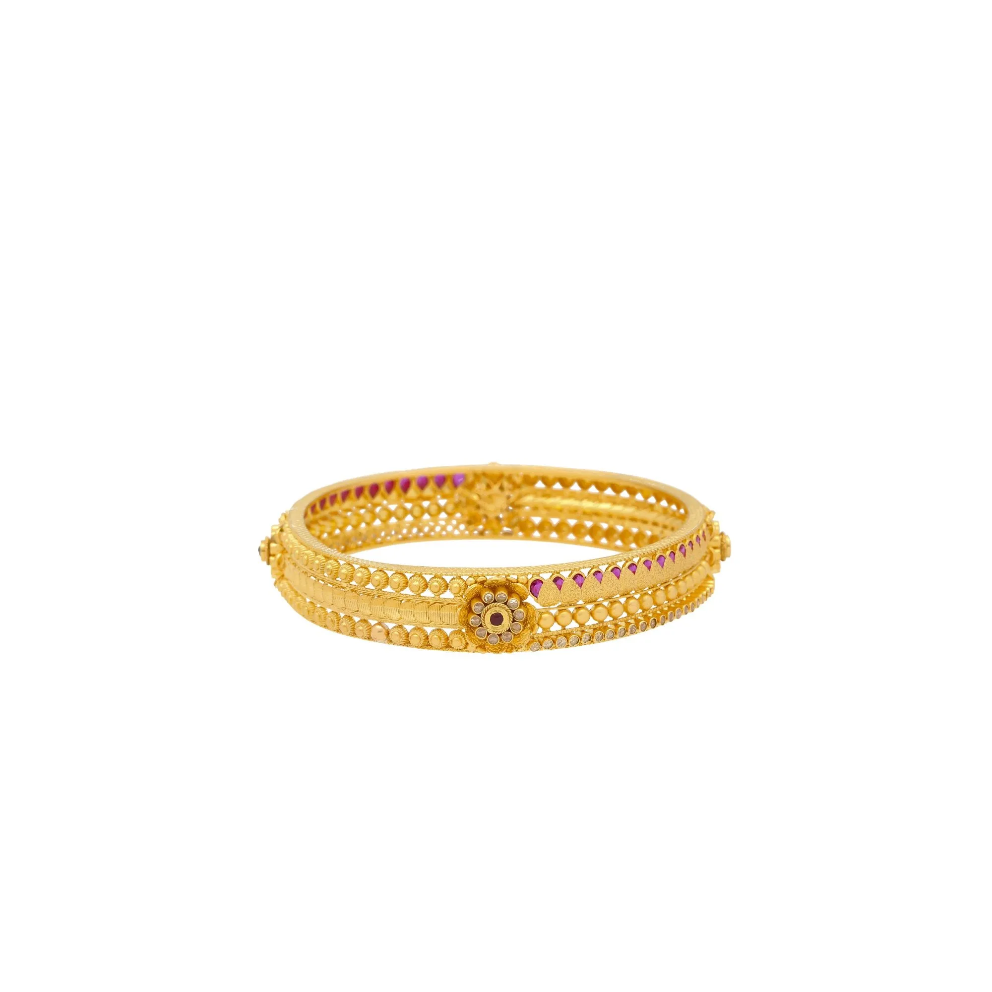 22K Yellow Gold Beaded Gemstone Bangle Set Of 2