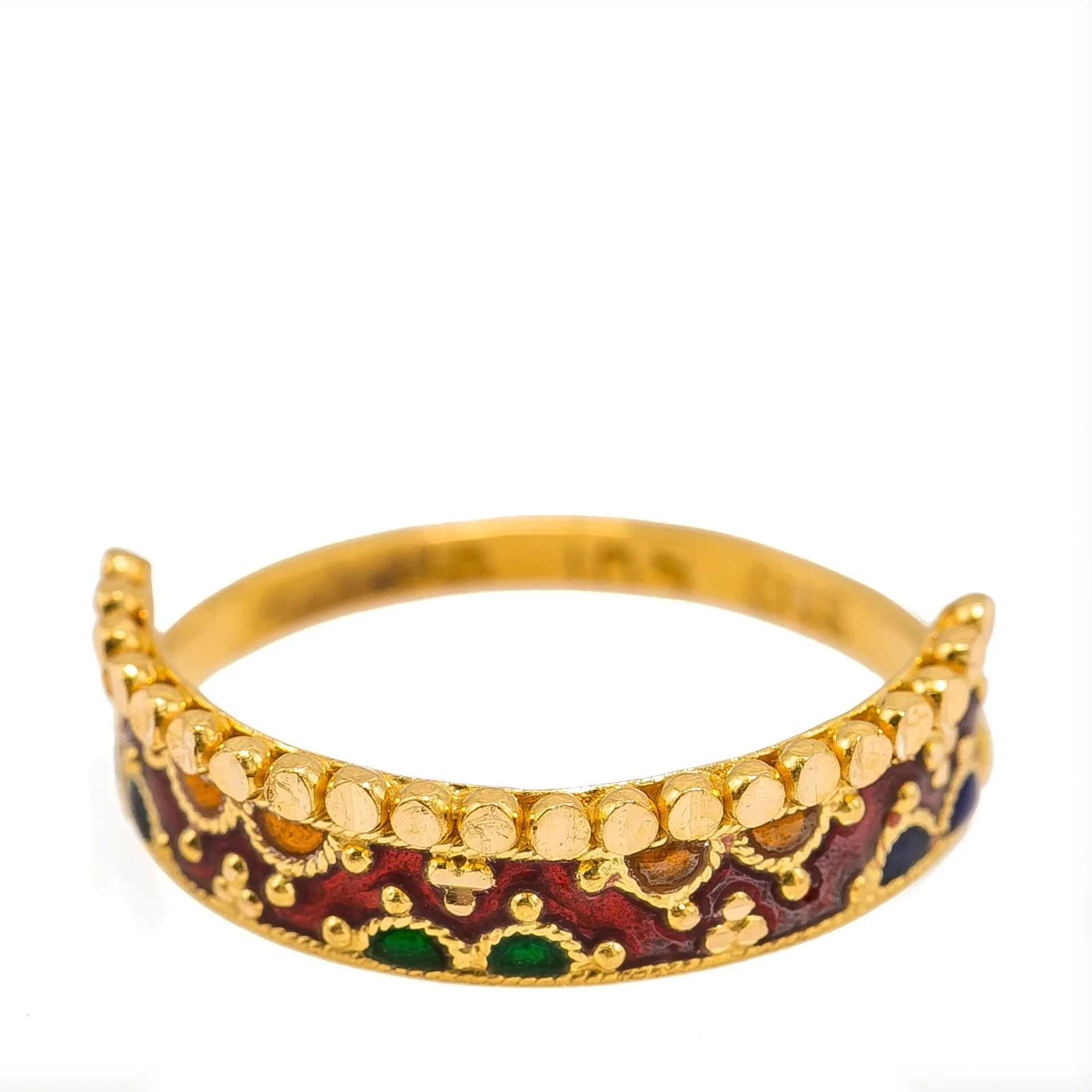 22K Yellow Gold Enamel Ring W/ Patterned Scallop Details