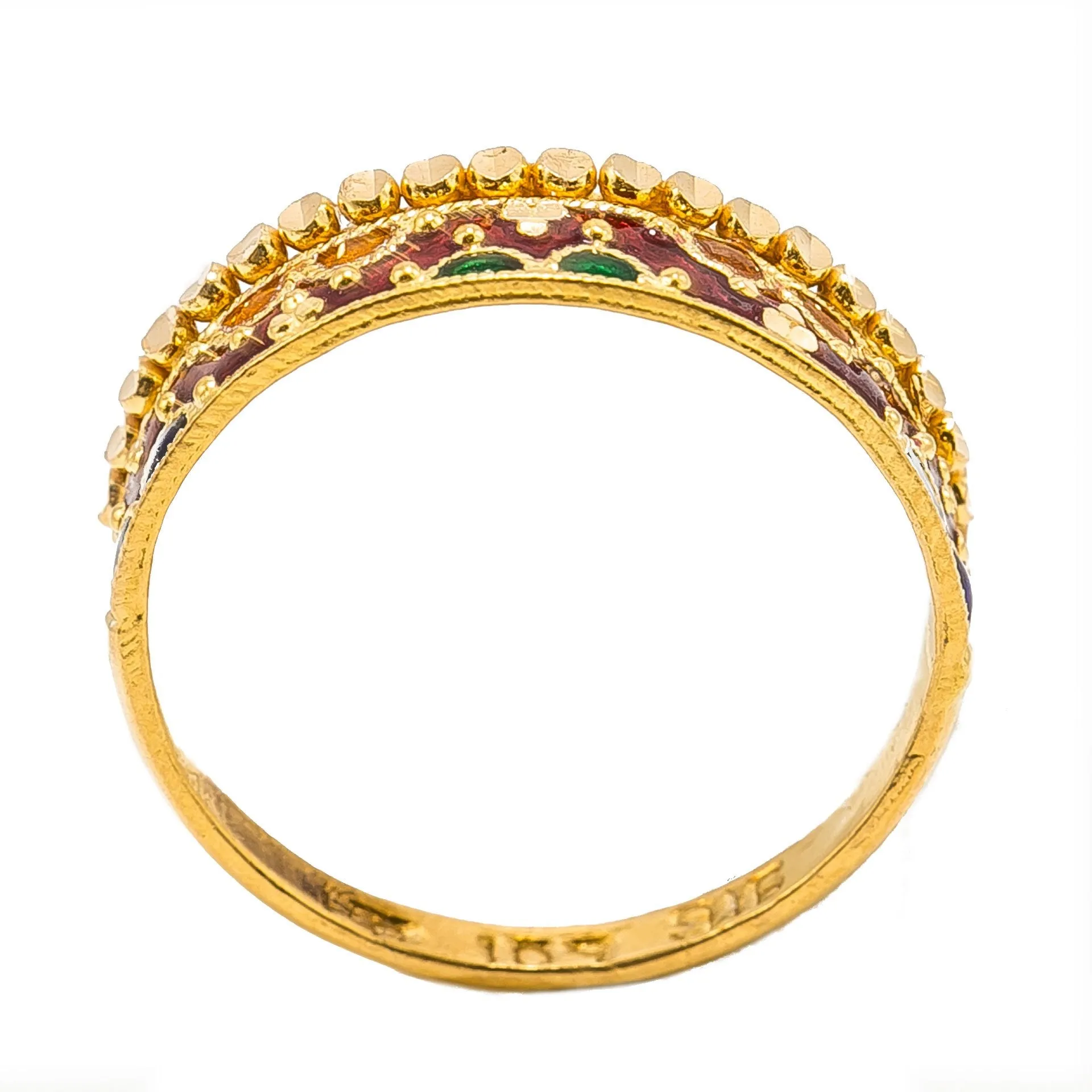 22K Yellow Gold Enamel Ring W/ Patterned Scallop Details