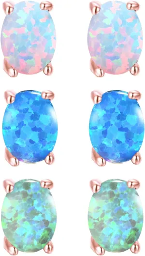 3 Pack Set Opal Stud Earrings for Women Hypoallergenic 18K Gold Plated Opal Earrings Jewelry for Mother's Day