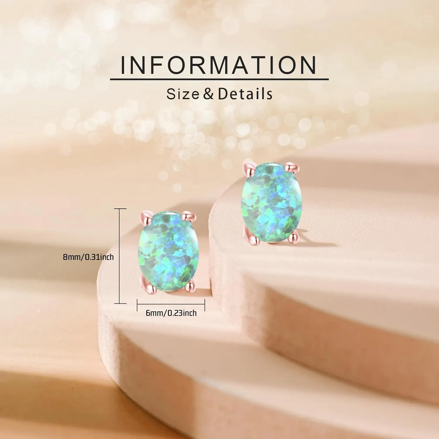 3 Pack Set Opal Stud Earrings for Women Hypoallergenic 18K Gold Plated Opal Earrings Jewelry for Mother's Day