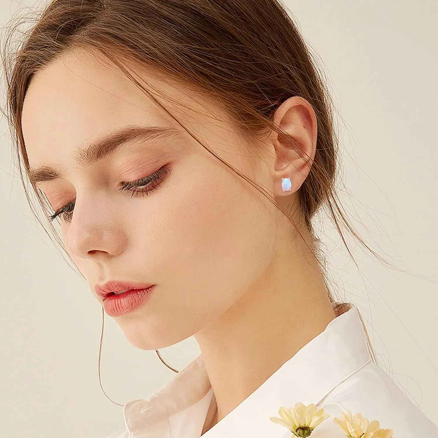 3 Pack Set Opal Stud Earrings for Women Hypoallergenic 18K Gold Plated Opal Earrings Jewelry for Mother's Day