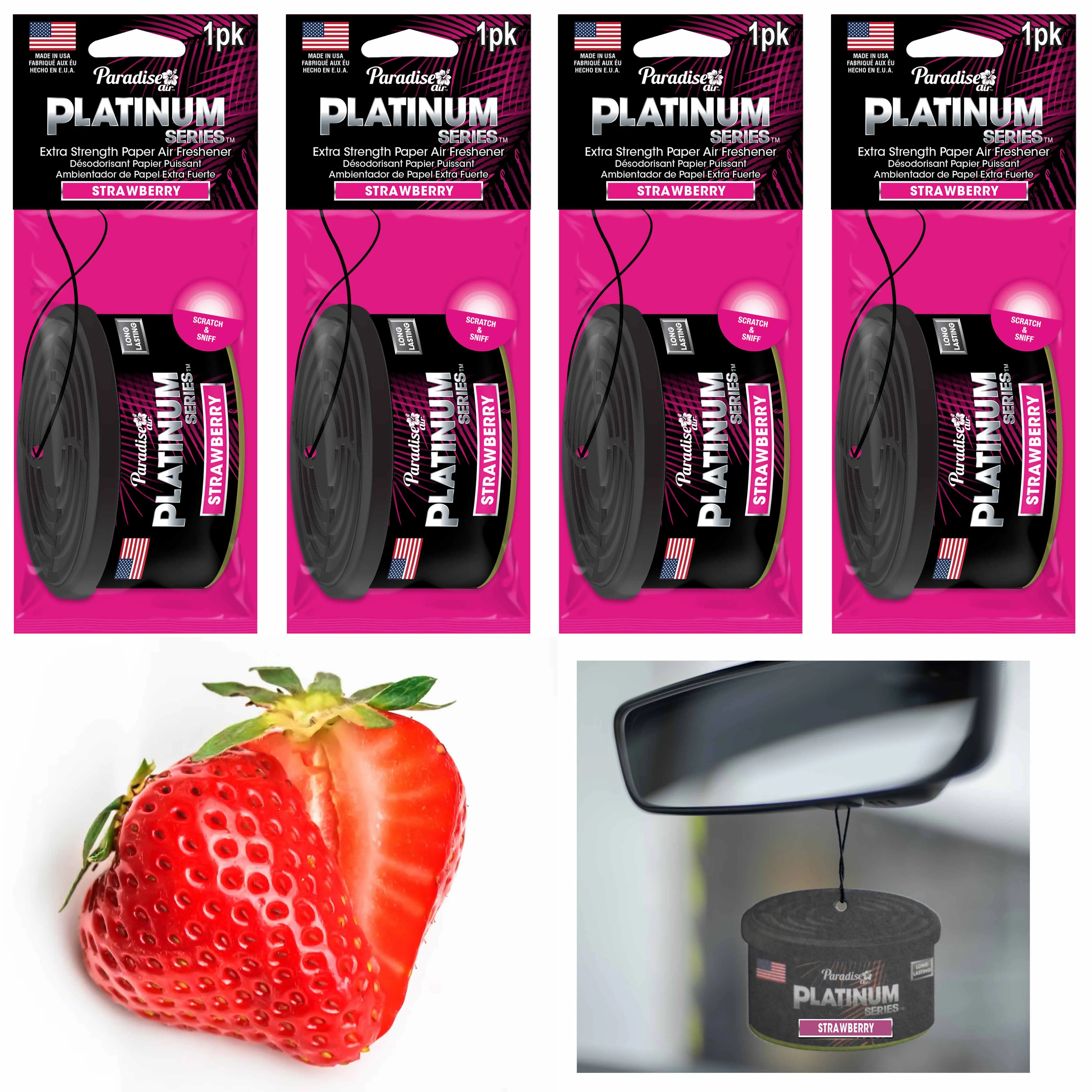 4 Paradise Platinum Air Freshener Hanging Car Aroma Fragrance Scent Strawberry