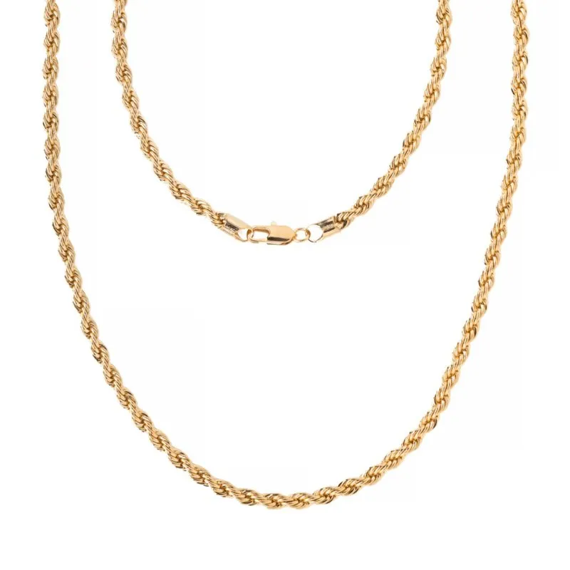 4mm Thin Gold Rope Chain Necklace 24 Inches