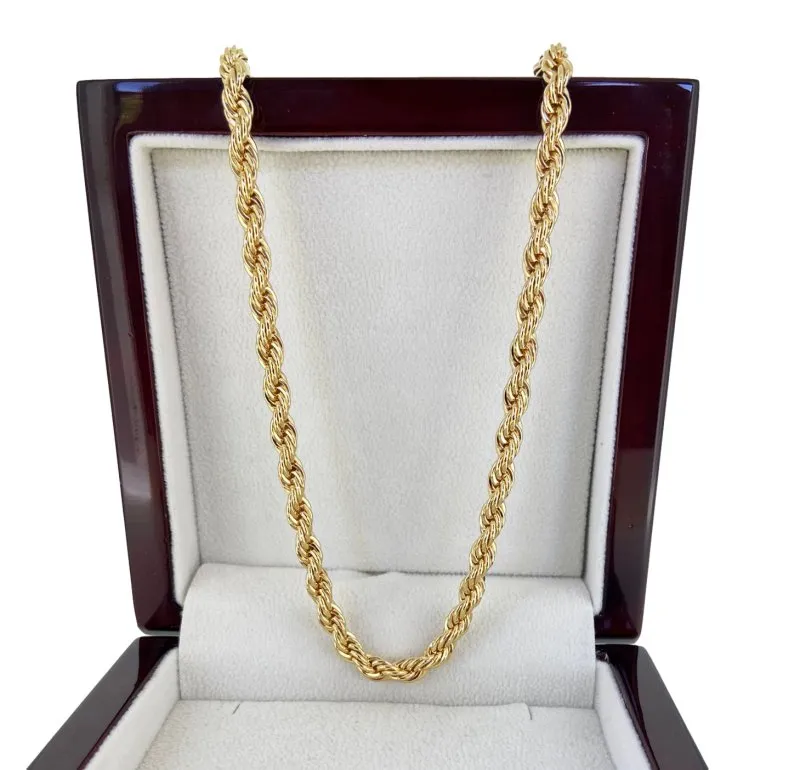 4mm Thin Gold Rope Chain Necklace 24 Inches