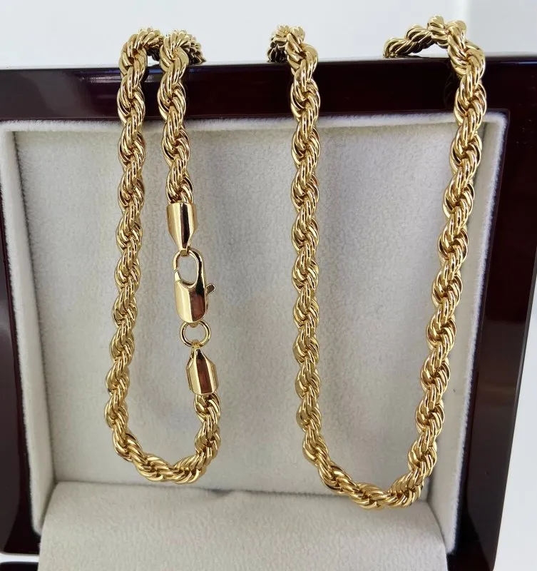 4mm Thin Gold Rope Chain Necklace 24 Inches