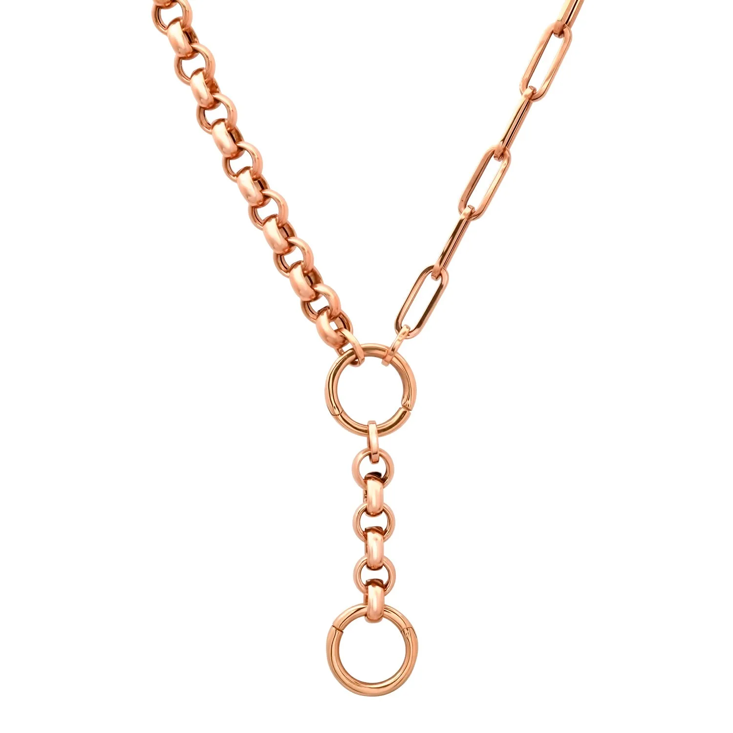 50/50 Rolo & Paperclip Lariat Chain Necklace