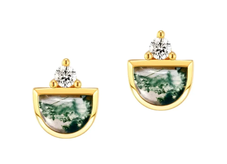 925 Silver 5*7mm Natural Moss Agate Stud Earrings