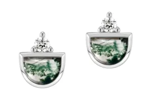 925 Silver 5*7mm Natural Moss Agate Stud Earrings
