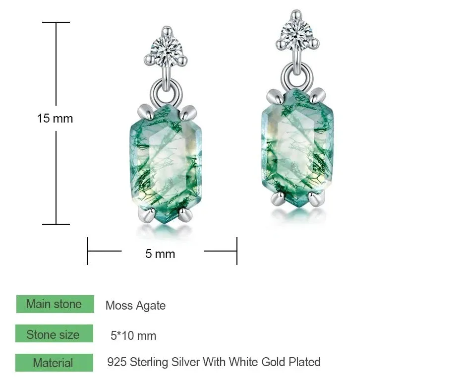 925 Silver Moss Agate Earrings