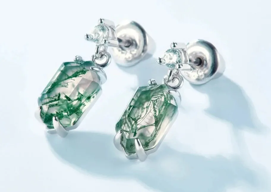 925 Silver Moss Agate Earrings