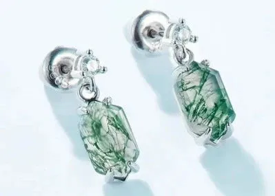 925 Silver Moss Agate Earrings