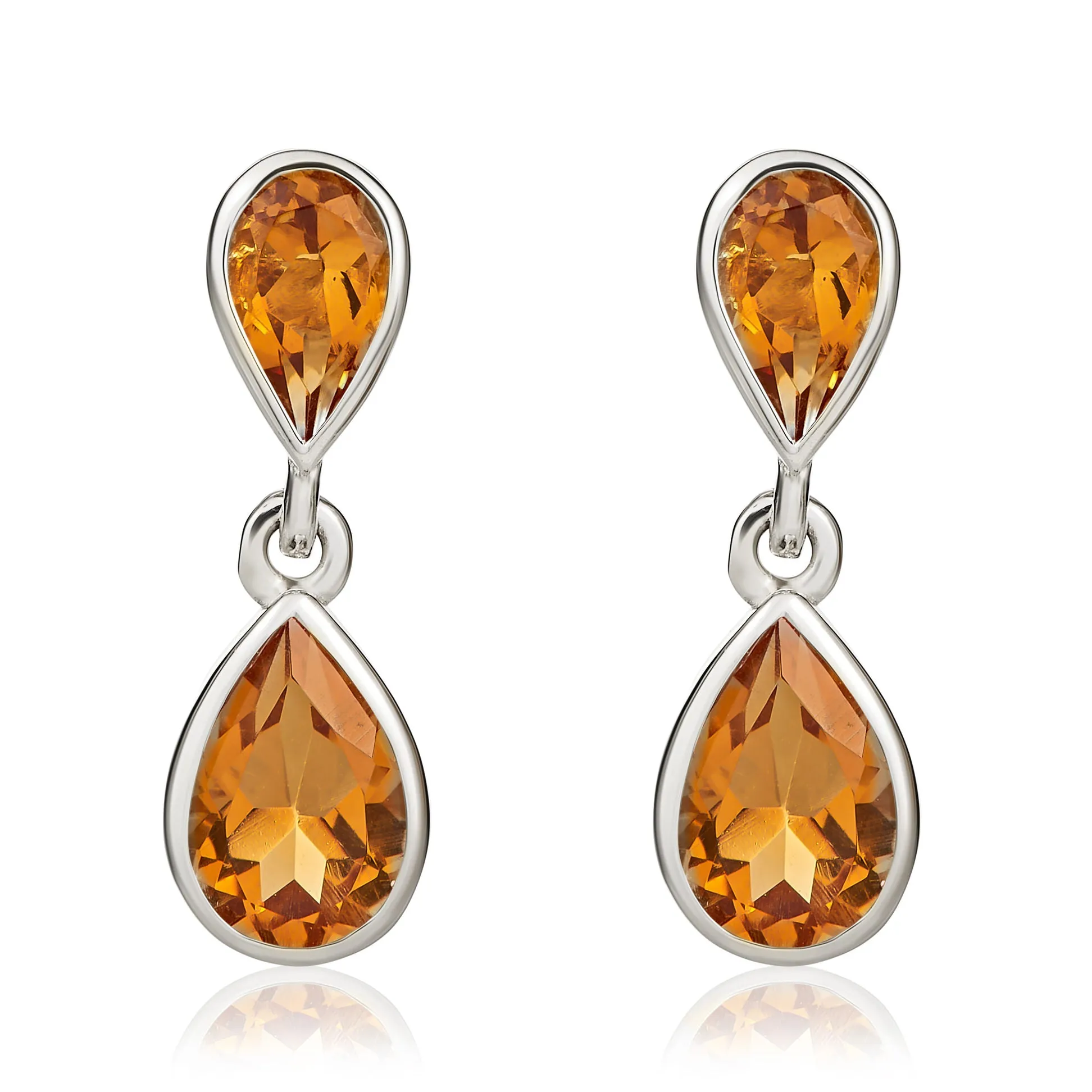 9K White Gold Double Pear Citrine Drop Earrings