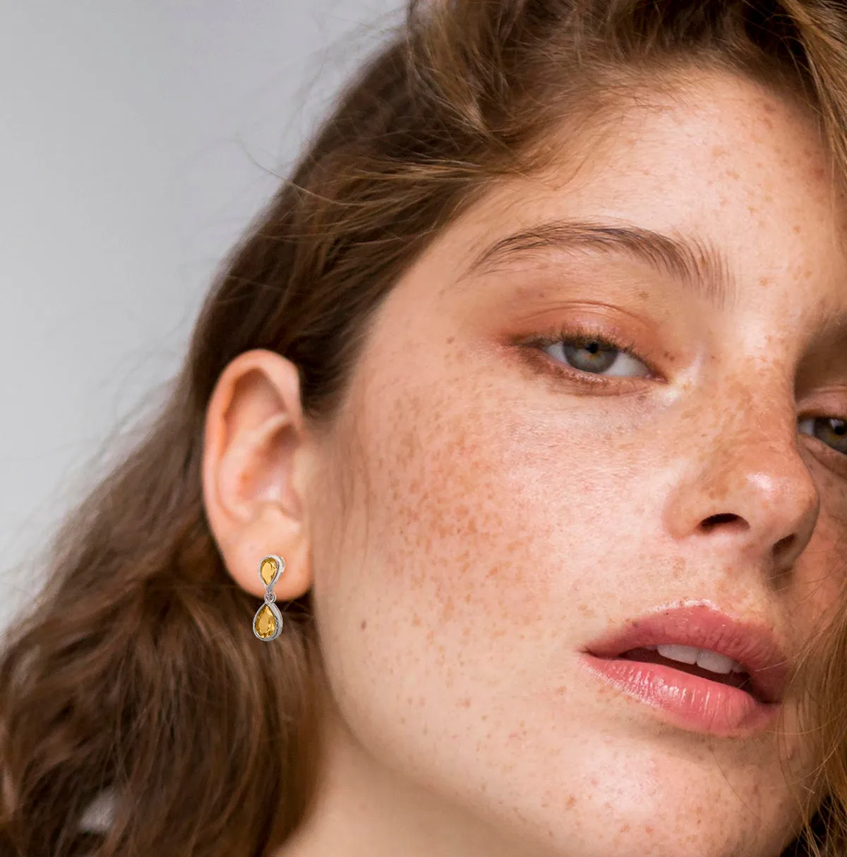 9K White Gold Double Pear Citrine Drop Earrings