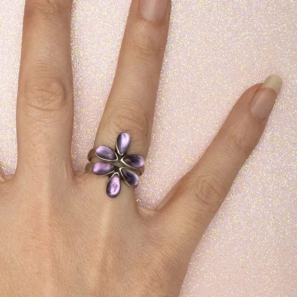 Amethyst Glowing Lotus Blossom Ring  - Sterling Silver