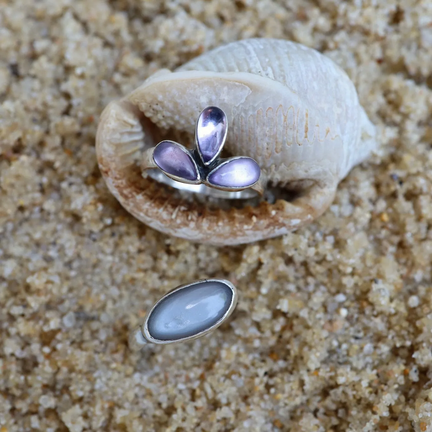 Amethyst Glowing Lotus Blossom Ring  - Sterling Silver