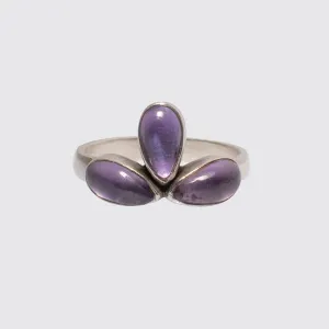 Amethyst Glowing Lotus Blossom Ring  - Sterling Silver
