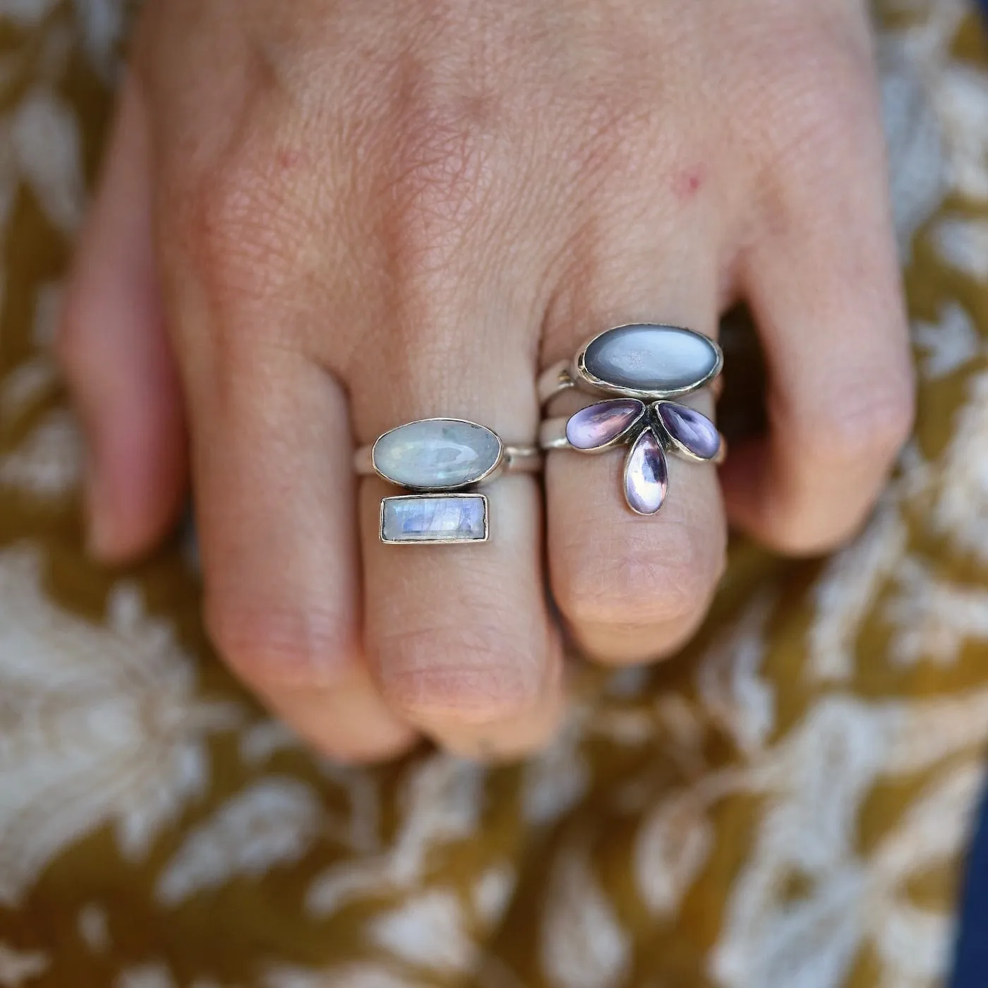 Amethyst Glowing Lotus Blossom Ring  - Sterling Silver