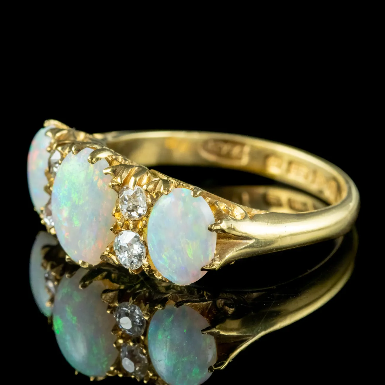 Antique Edwardian Opal Diamond Ring 2.4ct Opal Dated 1906