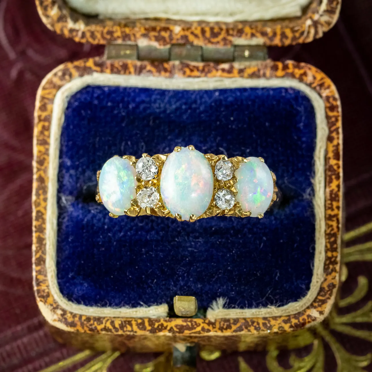 Antique Edwardian Opal Diamond Ring 2.4ct Opal Dated 1906