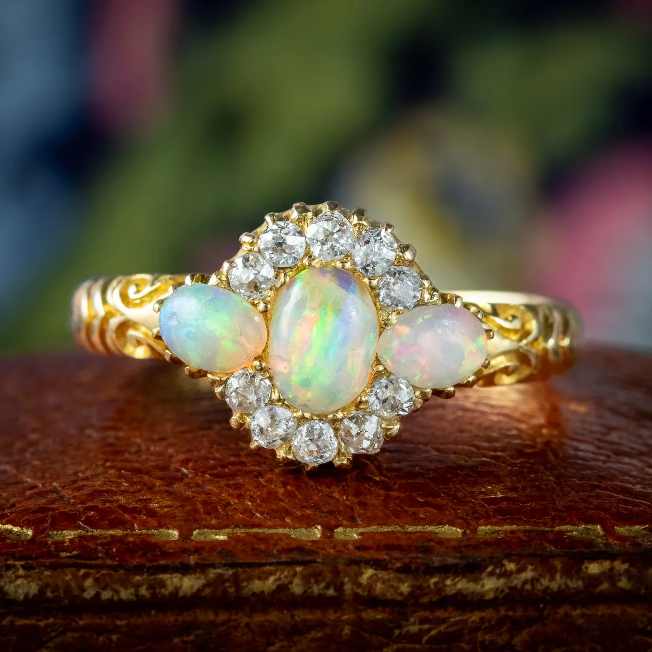 Antique Victorian Opal Diamond Cluster Ring Dated 1886