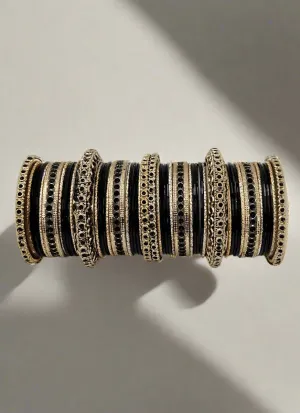 Black Anitique Gold Double Bangle Set