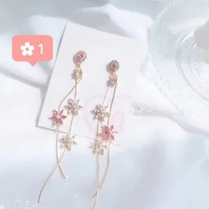 Blown by the Breeze Pink Blossom Drop earrings Kawaii Academia Y2K Cottagecore Coquette Fairycore Dollette Princesscore