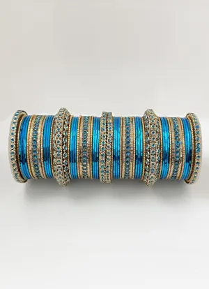 Blue Anitique Gold Double Bangle Set