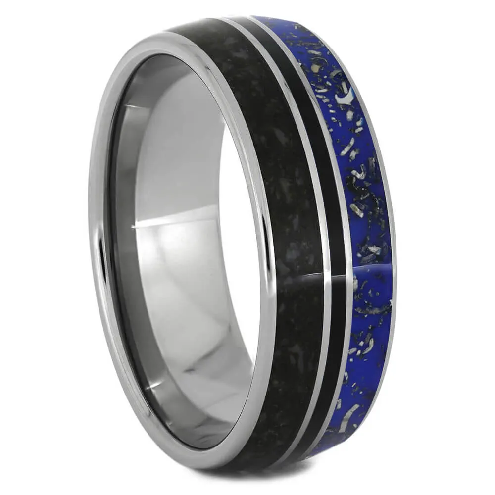 Blue Stardust™ And Dinosaur Bone Men's Wedding Band In Titanium