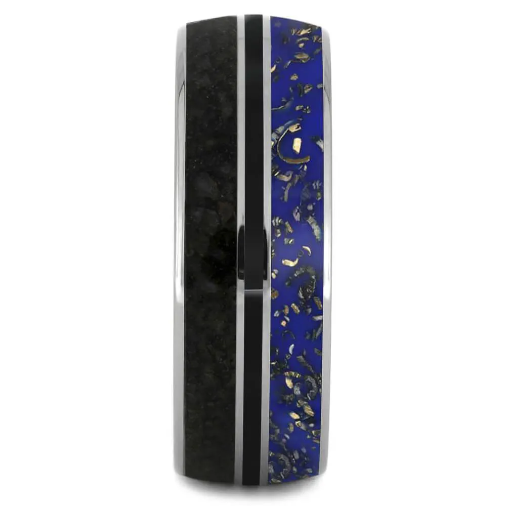 Blue Stardust™ And Dinosaur Bone Men's Wedding Band In Titanium