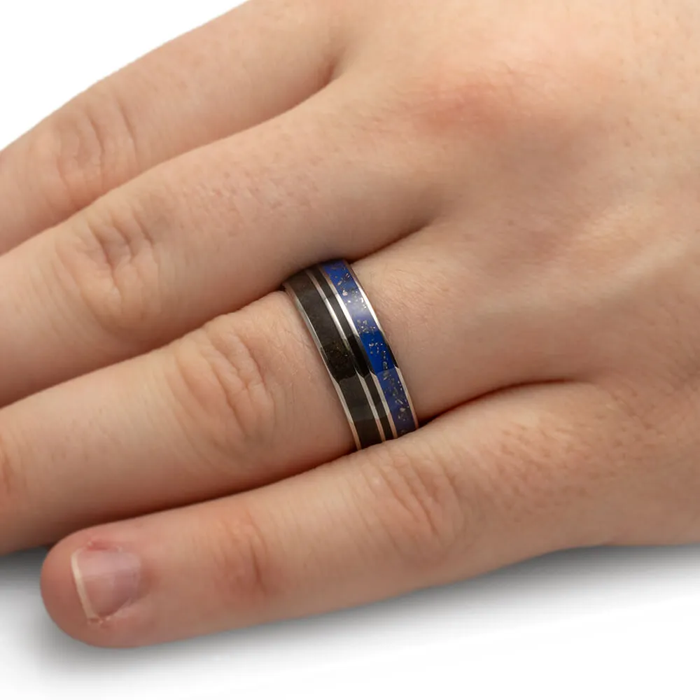 Blue Stardust™ And Dinosaur Bone Men's Wedding Band In Titanium