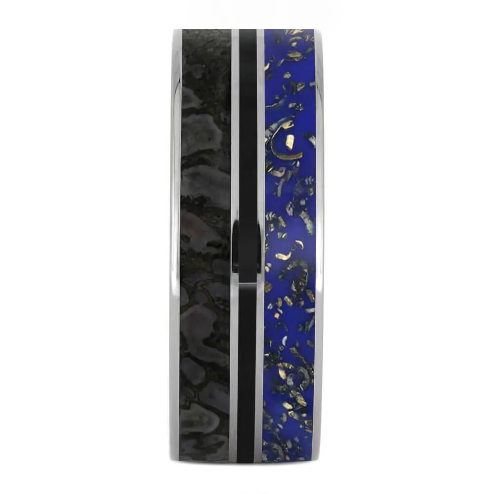Blue Stardust™ And Dinosaur Bone Men's Wedding Band In Titanium