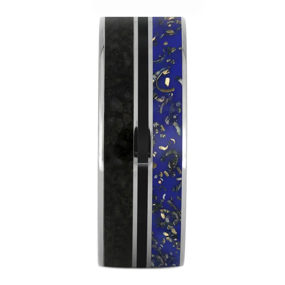 Blue Stardust™ And Dinosaur Bone Men's Wedding Band In Titanium