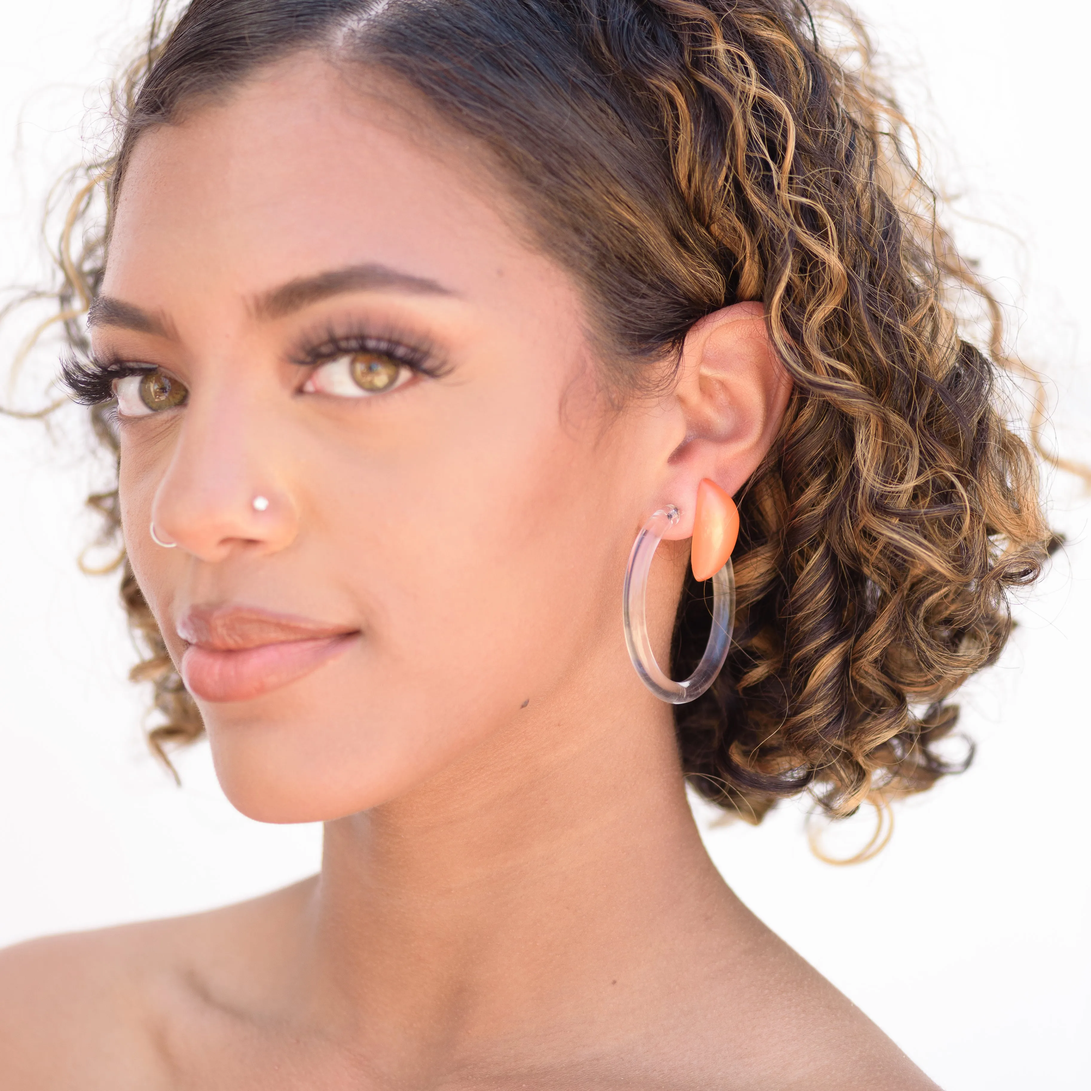 Bright Melon Moonglow C-Carved Stud Earrings