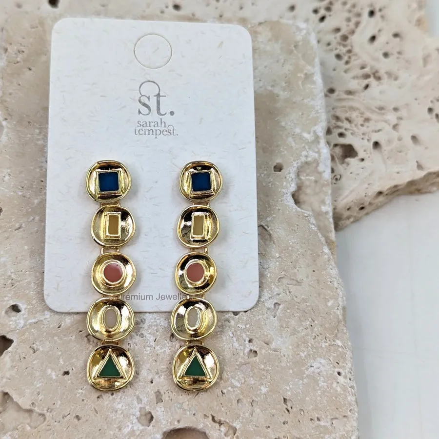 Byzantine enamel shape inlay dangle earrings
XSST026E-GLD-MULTI
