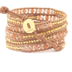 Chan Luu Peach Aventurine Mix Wrap Bracelet on Beige Leather