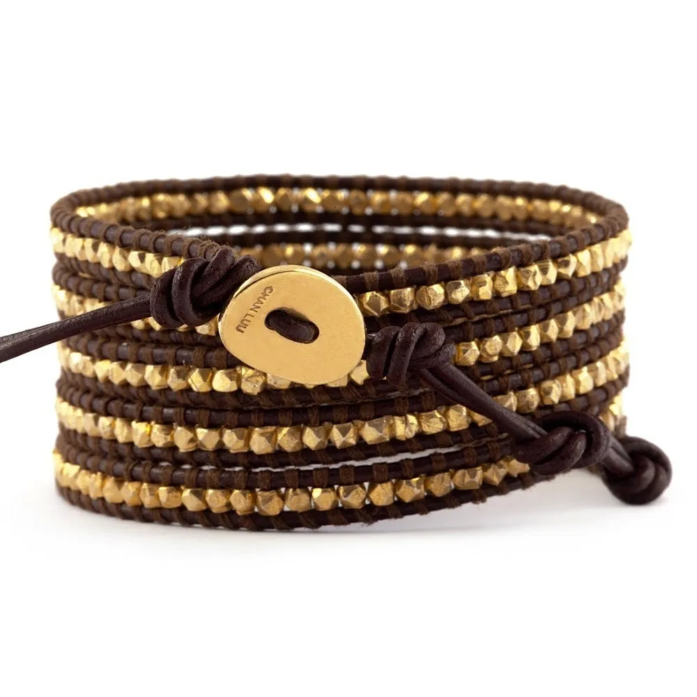 Chan Luu Vermel Gold 5 Wrap on Brown Leather