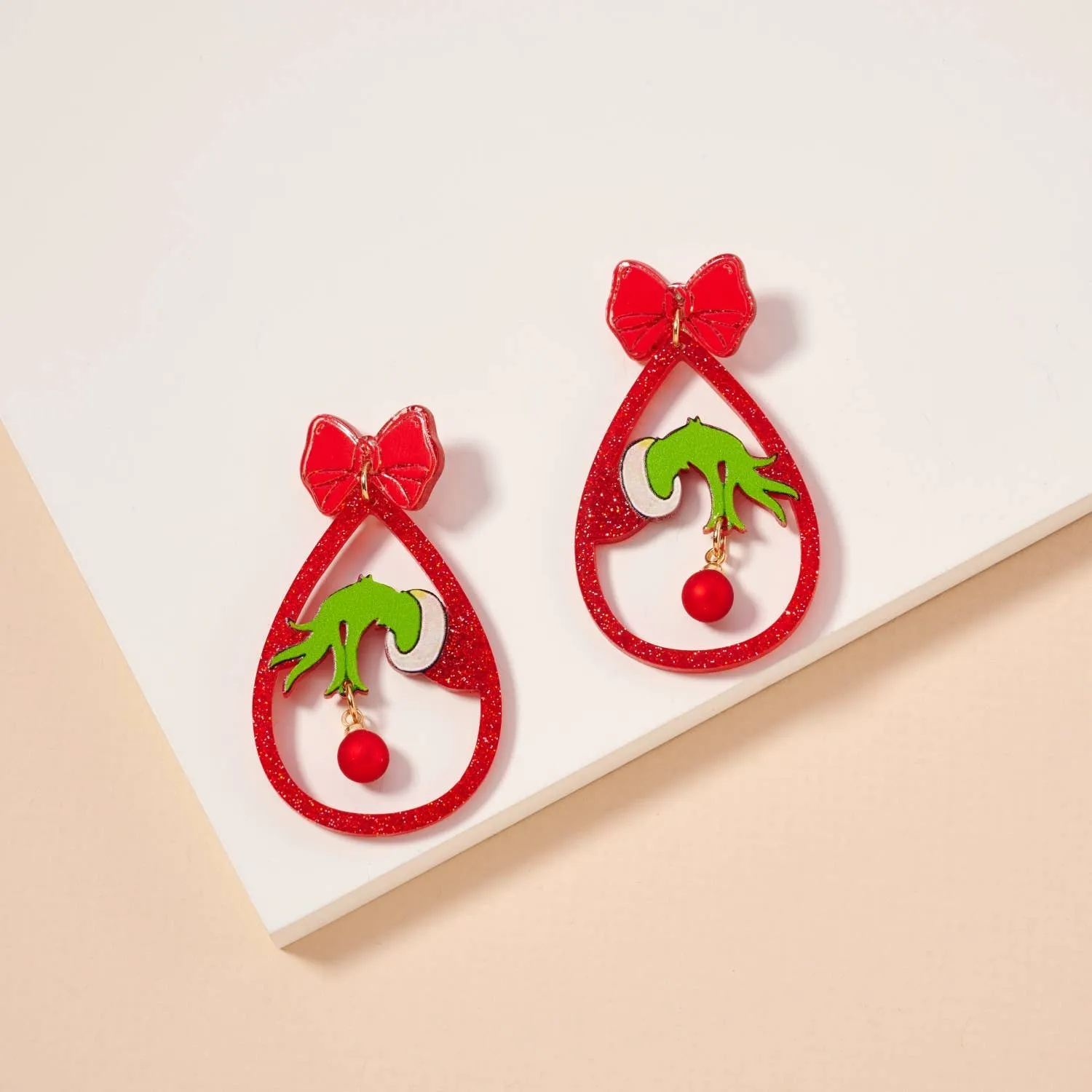 Christmas Grinch Hand Dangling Earrings