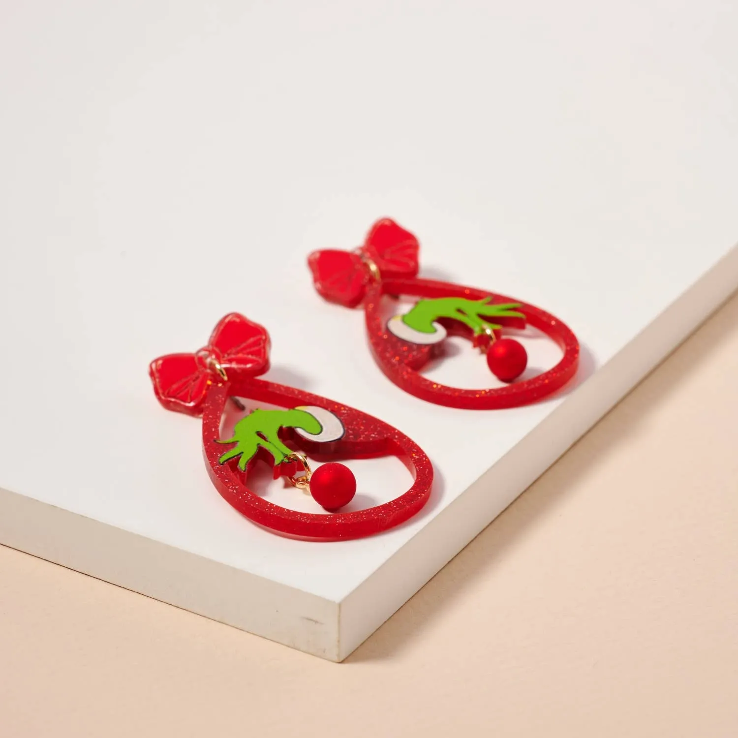 Christmas Grinch Hand Dangling Earrings