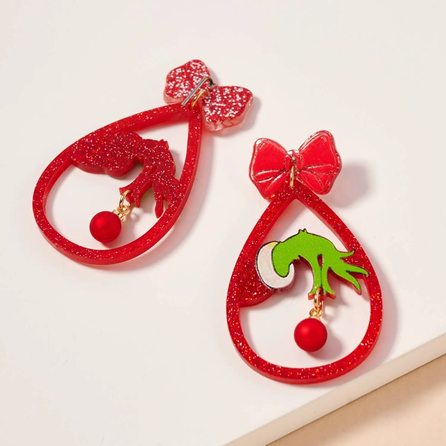 Christmas Grinch Hand Dangling Earrings