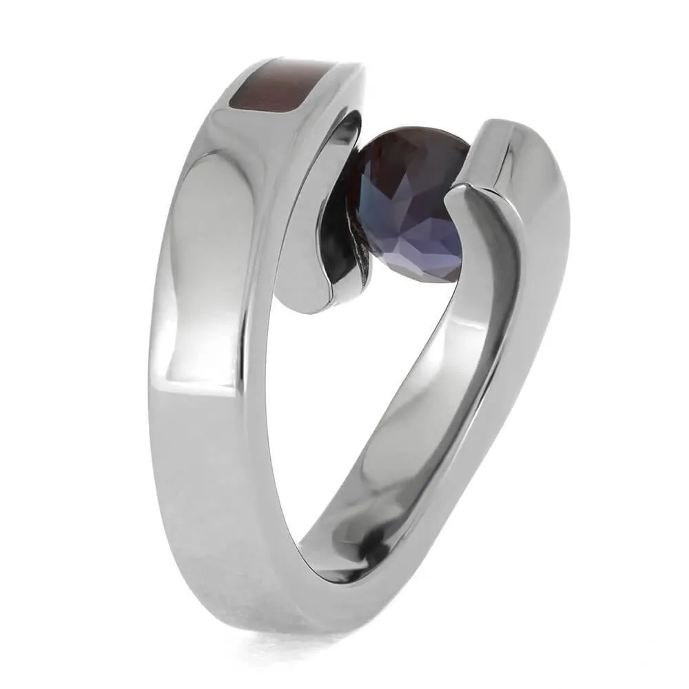 Colorful Engagement Ring with Wood, Opal, and Alexandrite