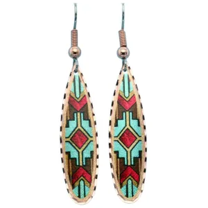 Copper Long Teardrop TQ/Red Design Earrings