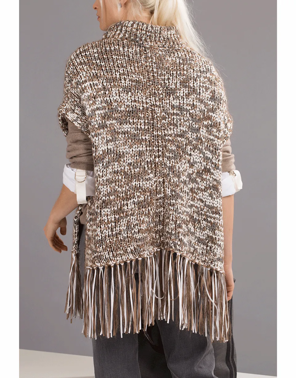 Cotton Fringe Turtleneck Poncho