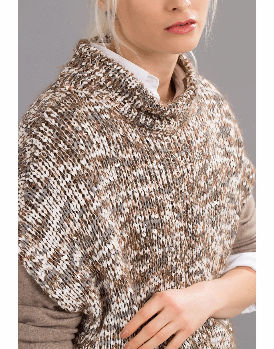 Cotton Fringe Turtleneck Poncho